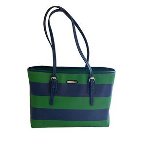 Dana Buchman Womens Blue Green Striped Tote Bag Large Handbag Shoulder Purse